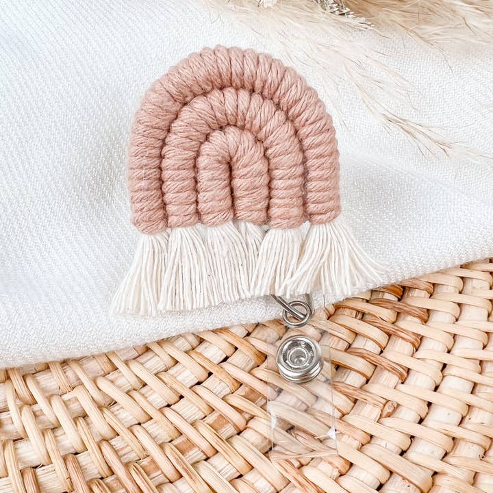 Mini Macrame Rainbow Badge Reels for wholesale by EVKI Handmade