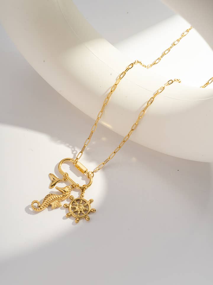Marine Charms Pendant Necklace in Steel for wholesale by COSMOS