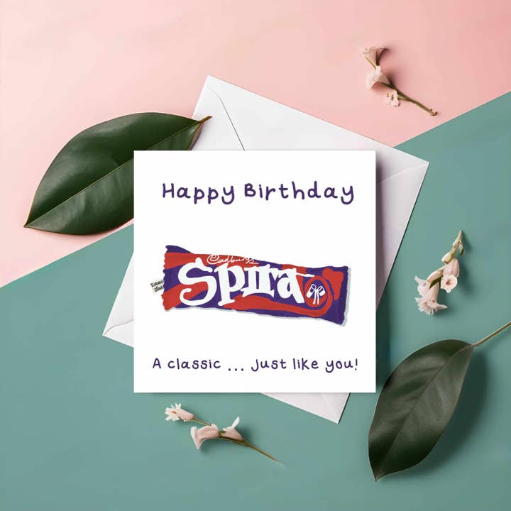 Spira Chocolate Birthday Card: 90s Nostalgic Retro for wholesale by Rebecca Gladys