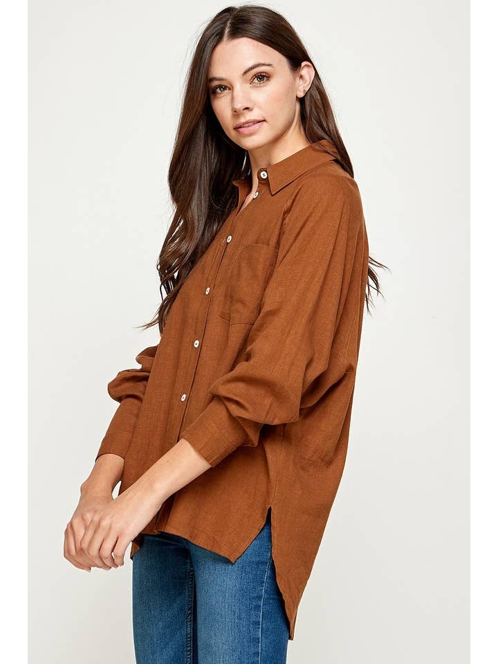 FUN2FUN - Wholesale Button Down Shirt - Women's - LINEN BLEND SHIRT27