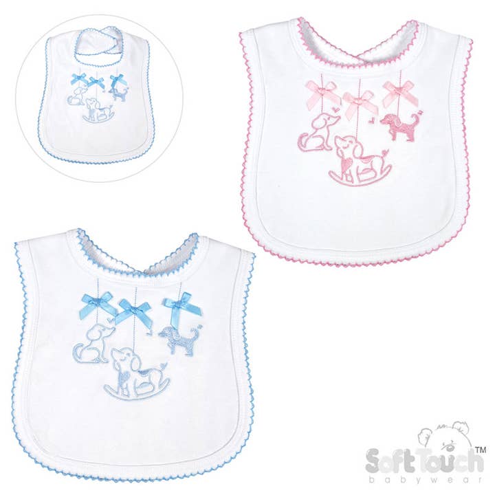 Lätzchen mit Klettverschluss: Pink/Blauer Welpe - P3619 für den Großhandel von Soft Touch