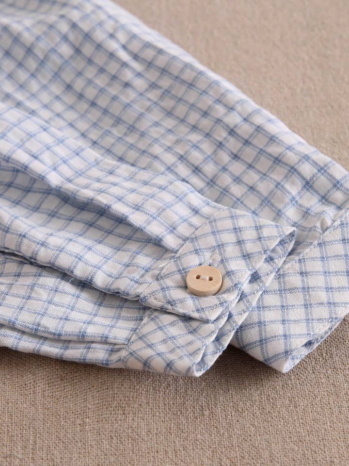 Dadati – Engroshandel Top- og shortssæt – til baby – Sæt til baby dreng med lyseblå gingham skjorte og shorts2