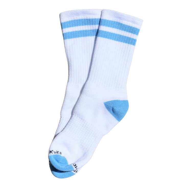 Crew Socks - Arch Support - Vintage Striped - Light Blue for wholesale by Kustom Knits