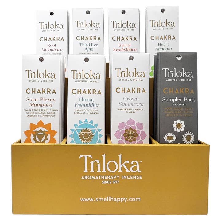Triloka - Wholesale Retailer Display - Home & Living - Triloka Chakra Incense - Prepack with 8-Slot Display