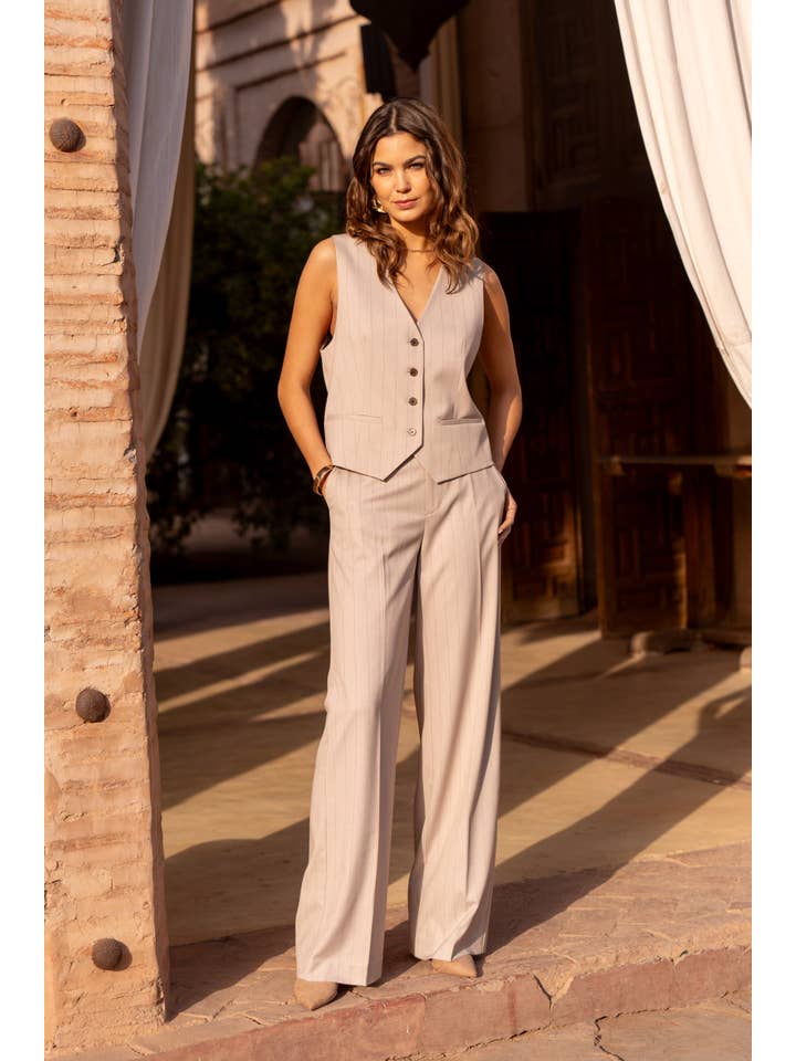 Attentif Paris - Wholesale Nette broek/pantalon - Dames - Harmonia gestreepte broek met hoge taille en wijde pijpen1