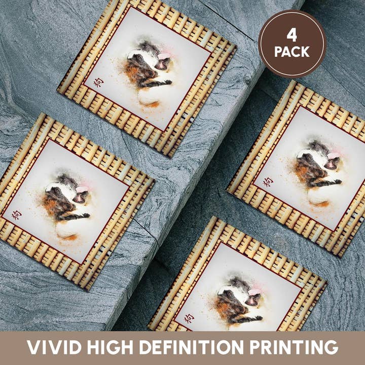 3dRose - Wholesale Coasters - 3dRose, Saint Bernard on Realistic Bamboo Look ,Sign of the Dog in Chinese, Coaster5