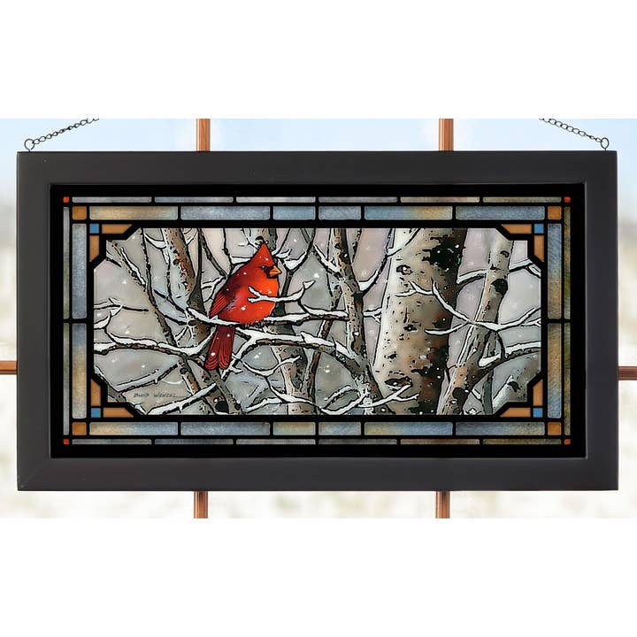 Art Brand Studios - Wholesale Wall Accent - LEFT IN THE COLD-CARDINAL FRM 13X23 FRAMED GLASS ART