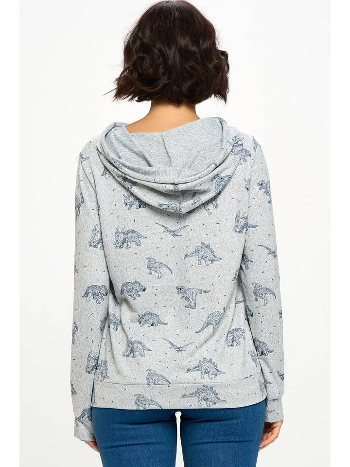 LA Soul - Wholesale Hoodie - Women's - Allover Dinosaur Print Hoodie With Pocket