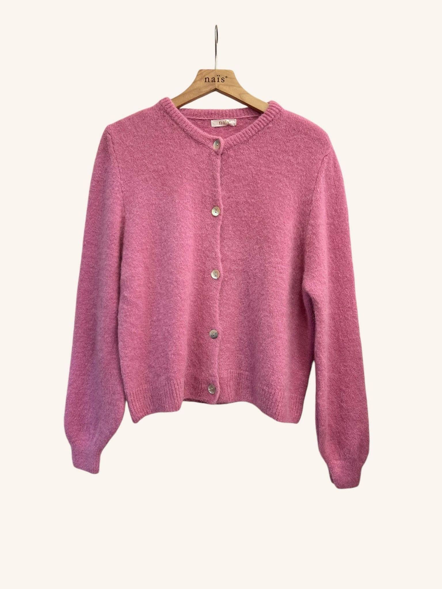 NAÏS PARIS - Wholesale Cardigan - Women's - SUPER FINE ALPACA SHORT BUTTON CREW NECK CARDIGAN44