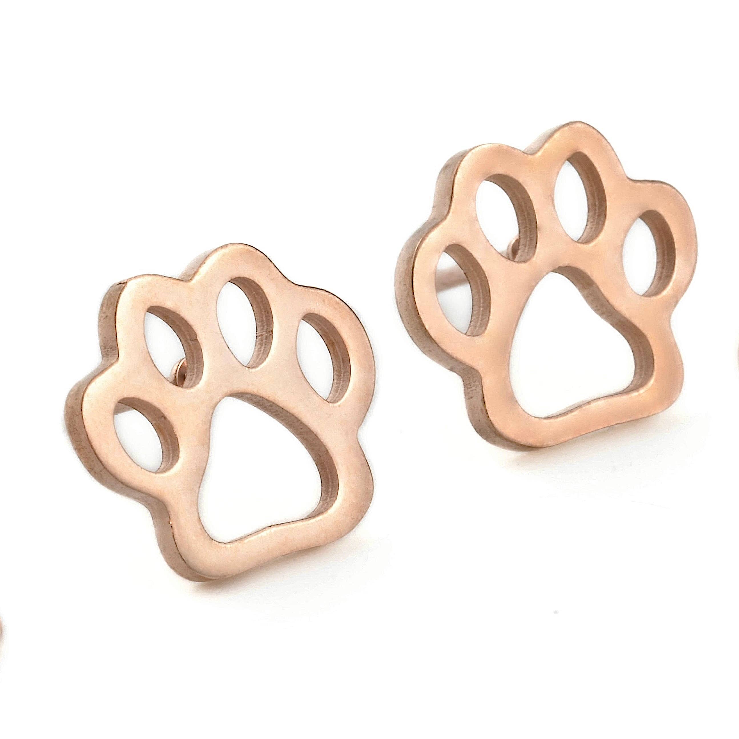 Blueyejewelry - Venta al por mayor Pendientes de botón/aretes de poste - Pendientes de acero inoxidable con diseño de huella de pata2