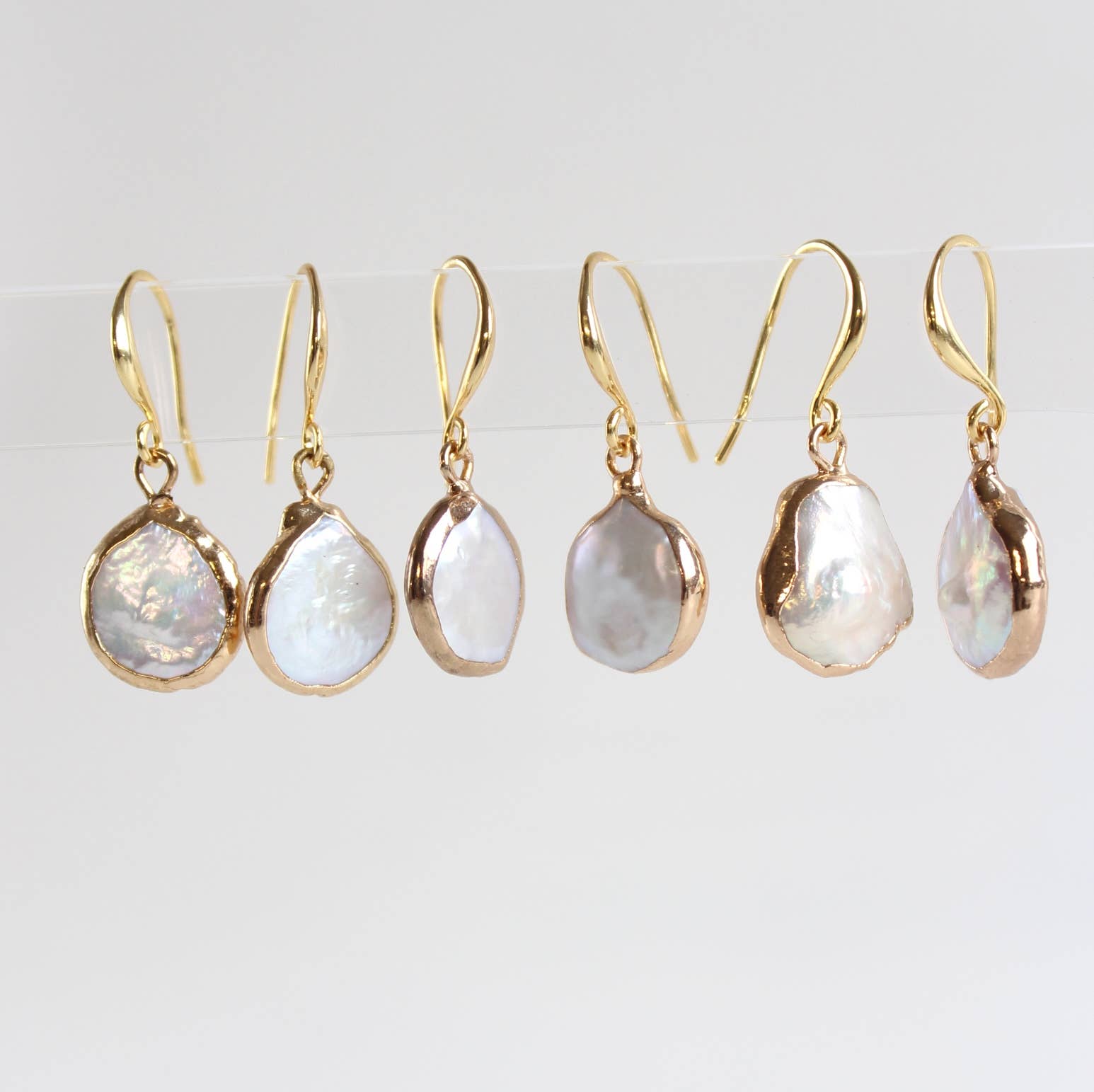 iBijoux - Wholesale Dangle Earrings - Artistic Baroque Pearl Earrings, Gold Dipped Dangles (1E18)1