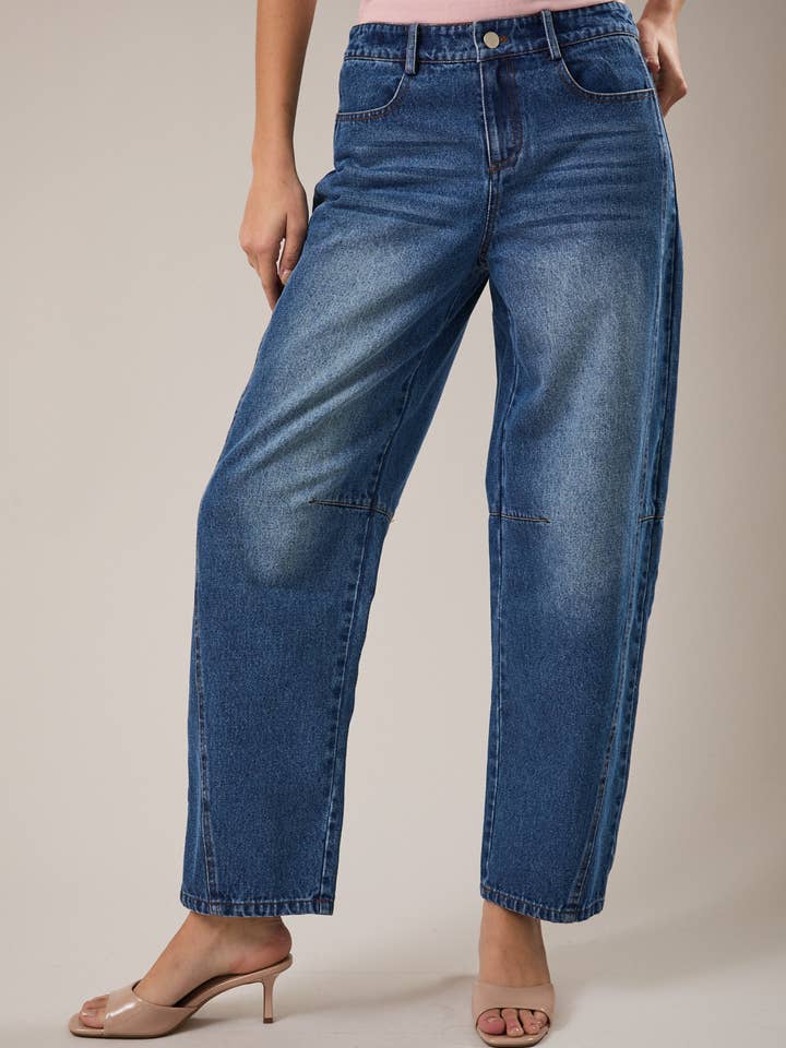 JEAN BARREL À COUTURE LATÉRALE DÉTAILLÉE TAILLE MI-HAUTE pour la vente par LE LIS