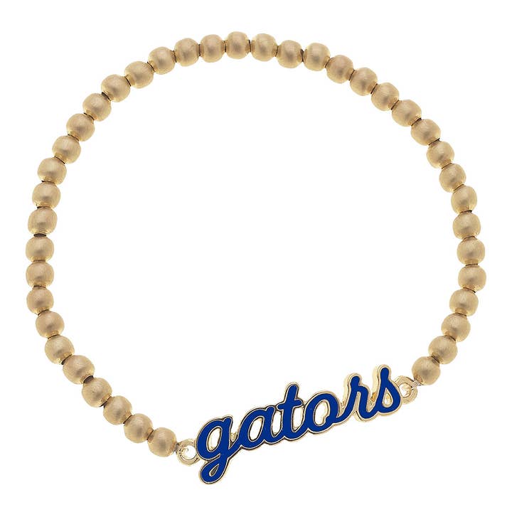 Canvas Style - Wholesale Beaded Bracelet - Florida Gators Enamel Script Stretch Bracelet in Blue