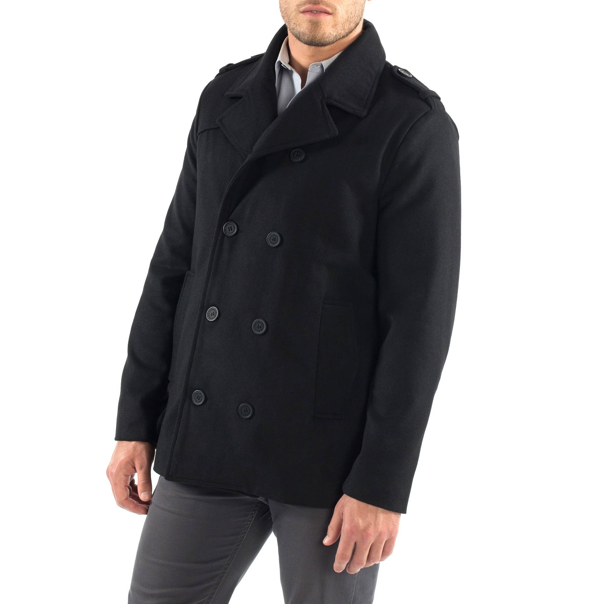 Alpine Swiss - Wholesale Peacoat - Men's - Jake Mens Pea Coat Wool Blend Double Breasted Dress Jacket P3