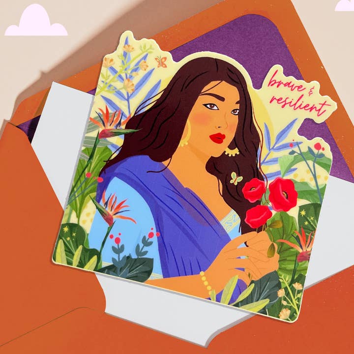 Brave and resilient handmade glossy AAPI sticker for wholesale by Neha Lee Designs