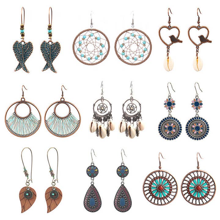 Handmade Geometric Hoop Earrings Set Vintage Heart Accessories for wholesale by Halcyon Outfitters®