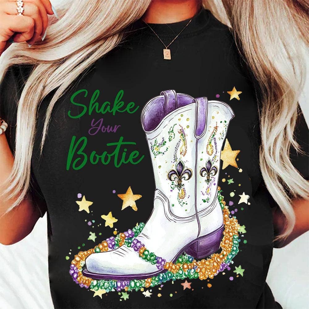 NVC Ecommerce LLC - Wholesale T-Shirt (Graphic) - Women's - Shake Your Bootie Shirt, Mardi Gras Cowboy Boot Sweatshirt3