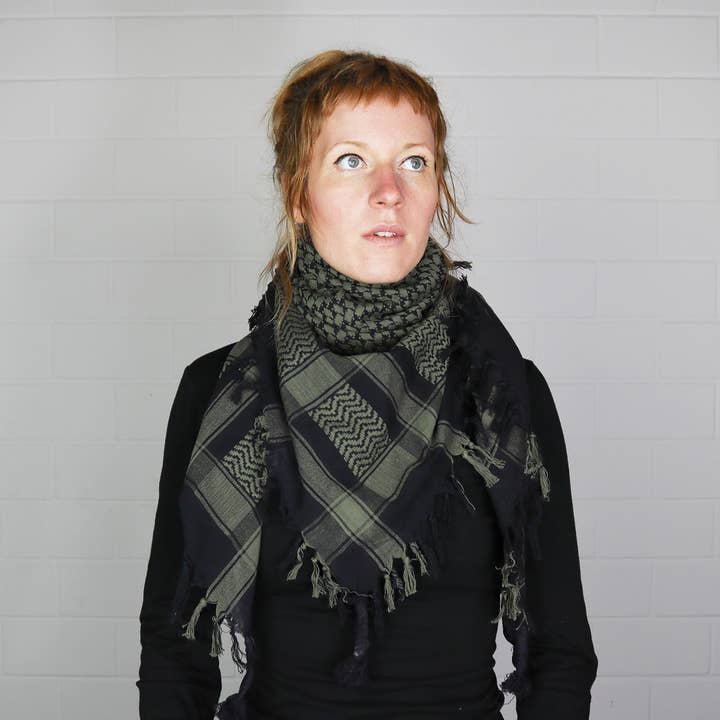Tribal Trade GmbH - Wholesale Scarf - Unisex - Palituch black green-khaki Kufiya PLO scarf5
