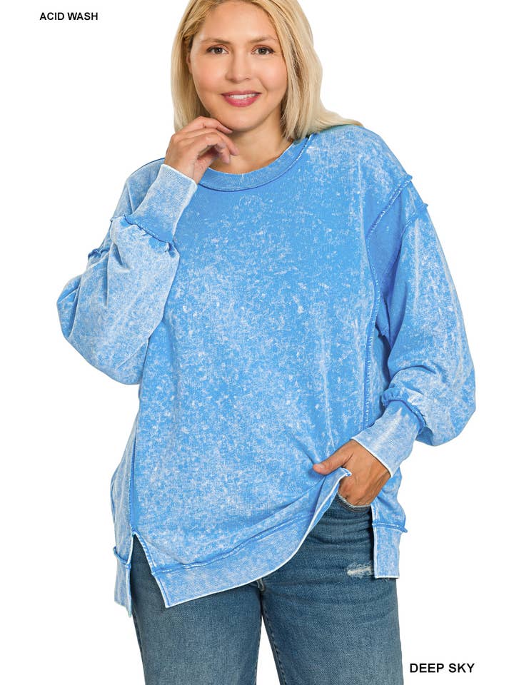 42POPS - Wholesale Sweatshirt - Women's - ,.SI-28084 Plus Acid Wash F/Terry Exposed Seam Sweatshirt4
