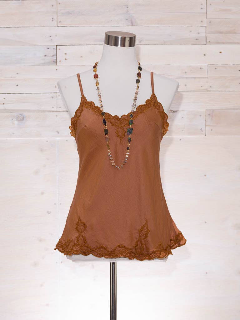 TABOO FASHION - Wholesale Camisole – Women′s - Silk Linen Cami Embroidered Gold Dust1