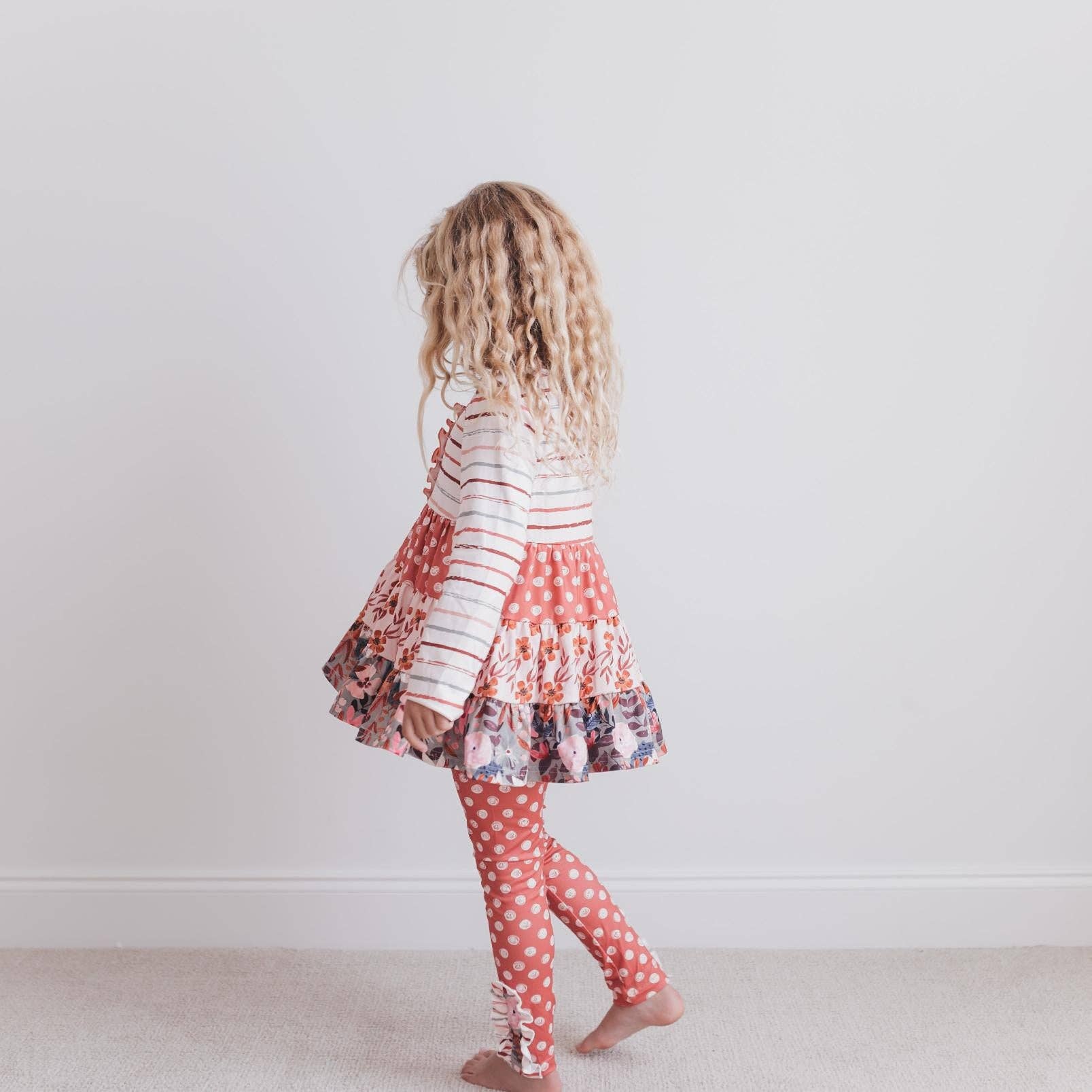 Adorable Sweetness - Wholesale Top & Leggings Set - Kids - Kids Rust Button 3 Tiered Fall Ruffle Legging Set4