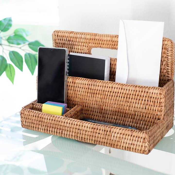 Rattan Standing Stationery Sorter for wholesale by Artifacts Trading Company