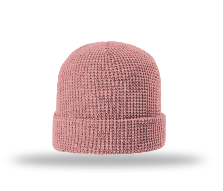 Custom Sewn on Patch, Pink Waffle Knit Cuff Beanie R146 for wholesale on Faire0
