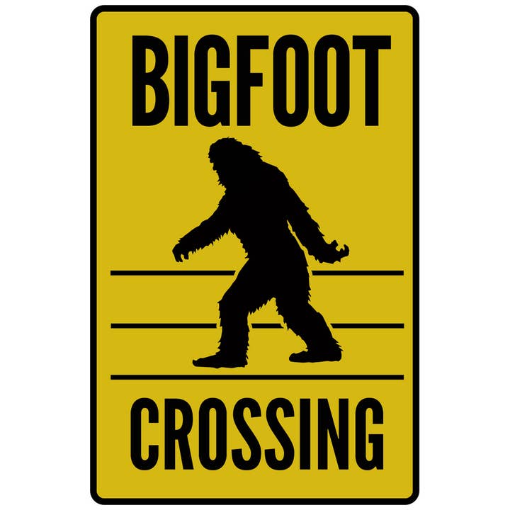 Warning Sign Bigfoot Crossing Poster 12x18 for wholesale by Gotham Gifts