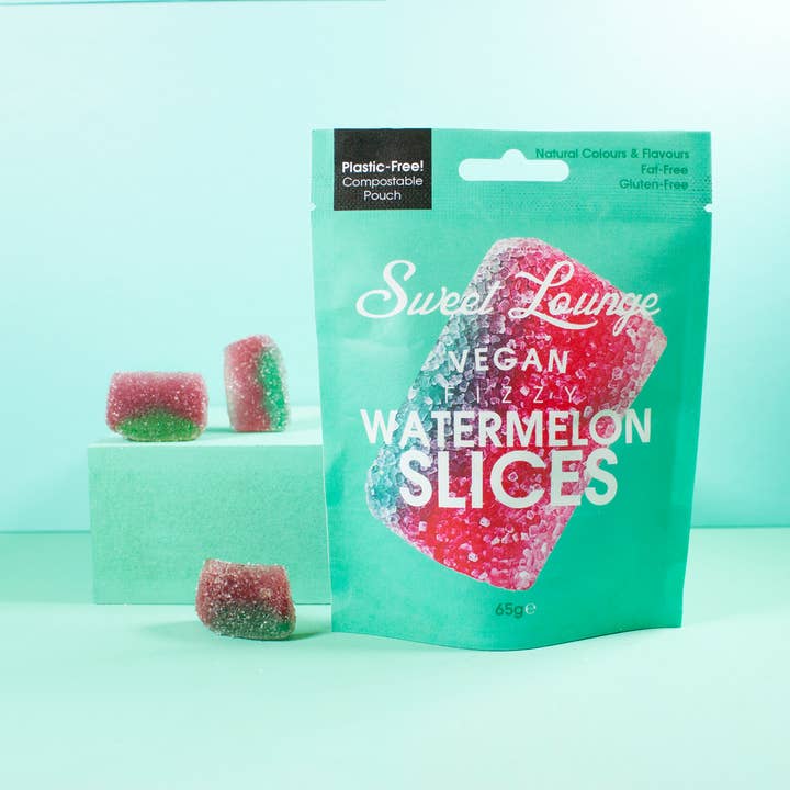 Sweet Lounge – wholesale Gummy – Vegan Fizzy Watermelon Slices (plastic-free) 65g
