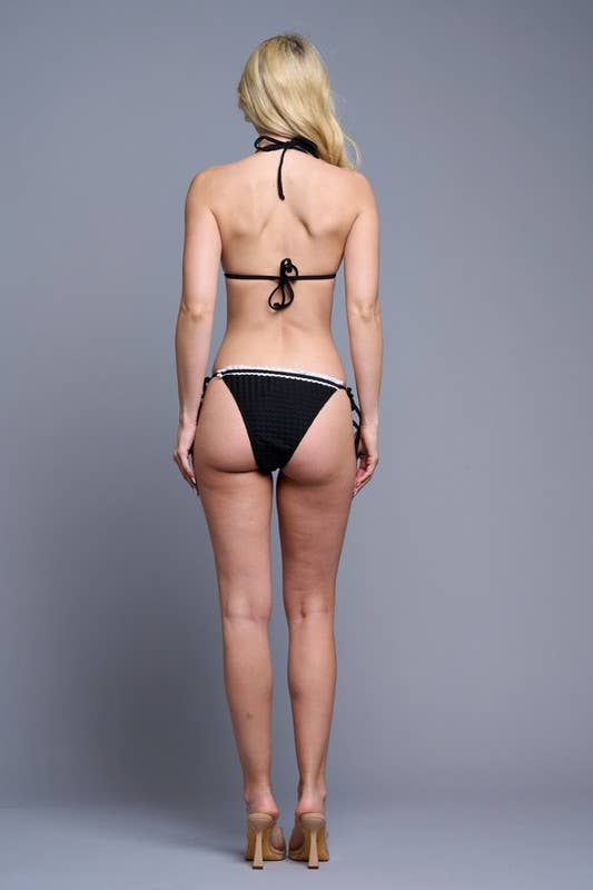 Negro Conjunto de Bikini con Ribete de Ganchillo Negro de venta al por mayor en Faire7