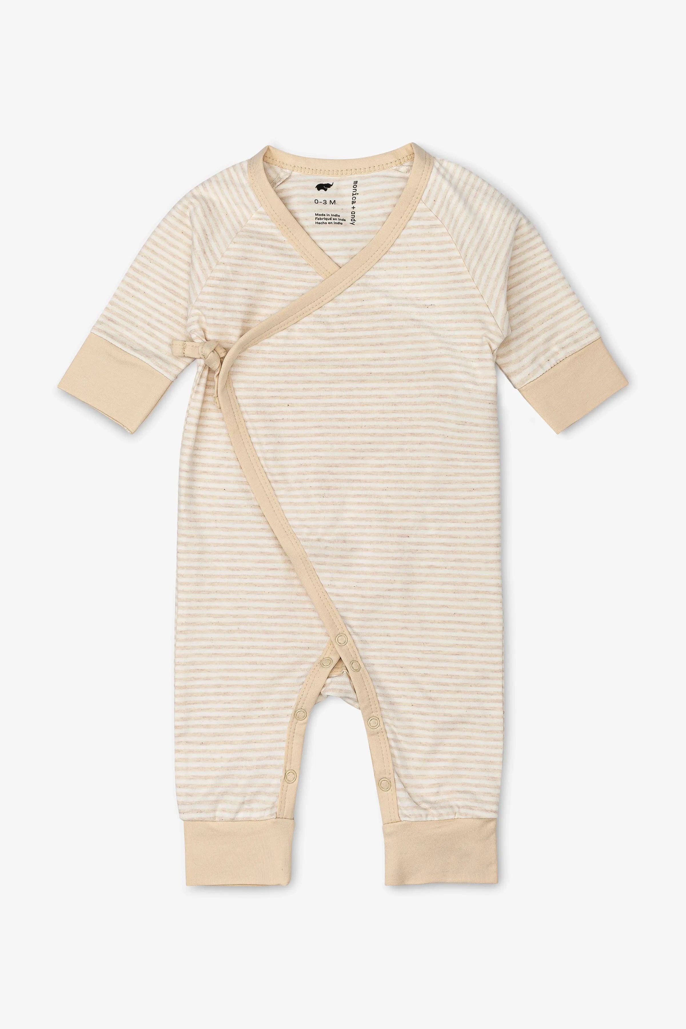 Monica + Andy – wholesale Jumpsuit – Baby – Kimono Tie One-Piece_Cream Heather French Stripe