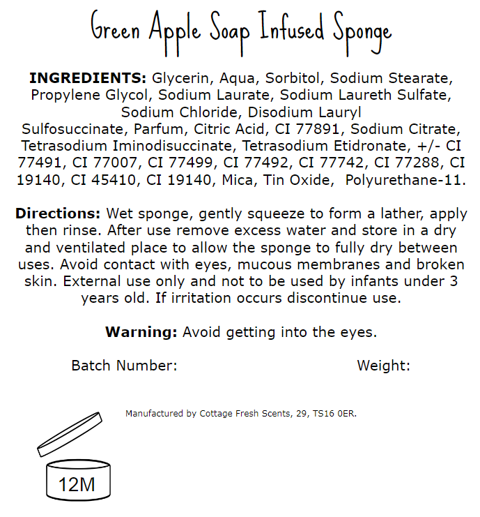 Cottage Fresh Scents – wholesale Bath pouf/sponge – Green Apple Soap Infused Exfoliating Massage Sponge2