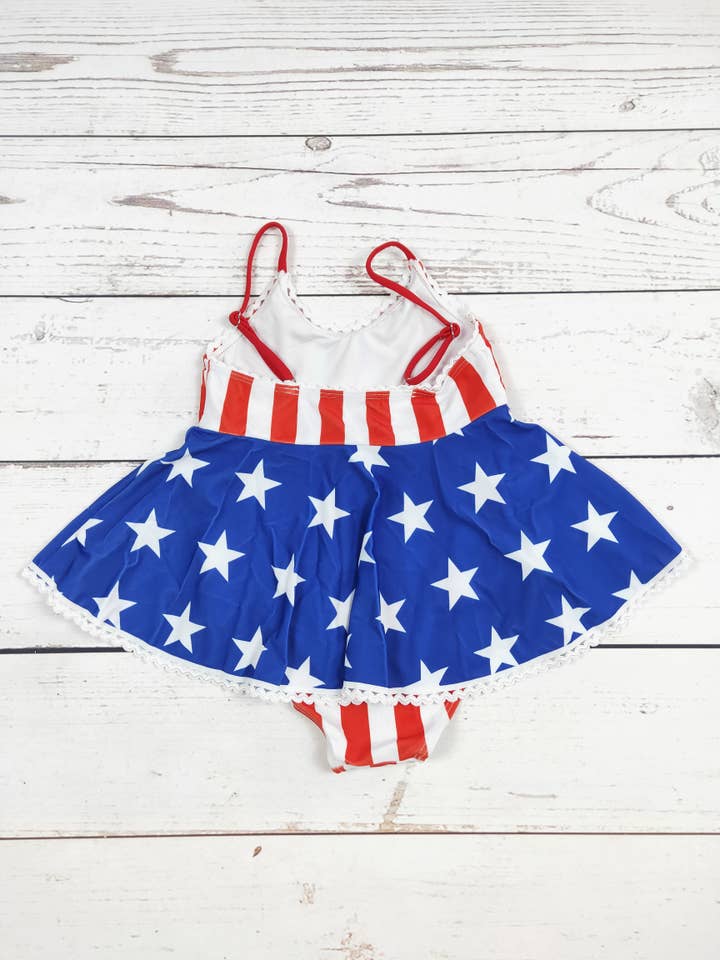 sassy kids palace - Vente Maillot de bain une pièce – enfant - Maillot de bain une pièce patriotique à rayures étoilées pour filles1
