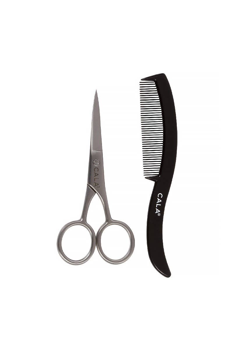 CALA 50654 For Men 2pc Mustache Scissors & Comb Set - 6set