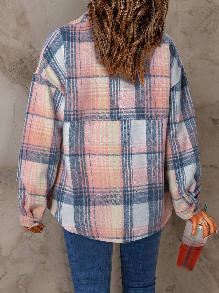 Suhkasana – Großhandel Hemdjacke/Shacket – Damen – Mittelgraue karierte Shacket mit Klappentaschen4