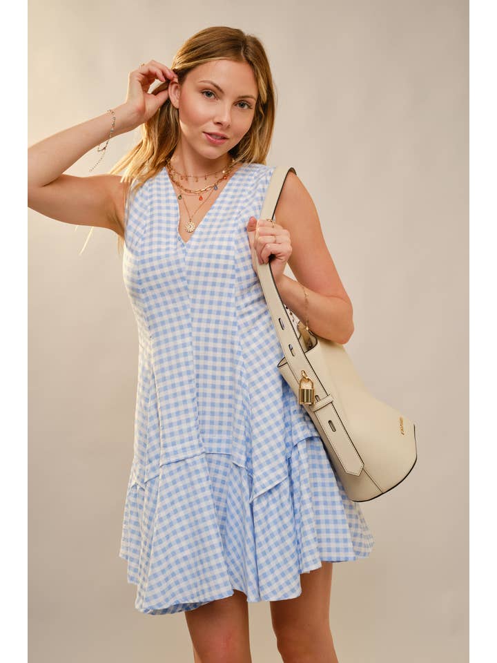 Blue B - Wholesale Dress - Women's - 47022D - Gingham Flare Mini Dress19