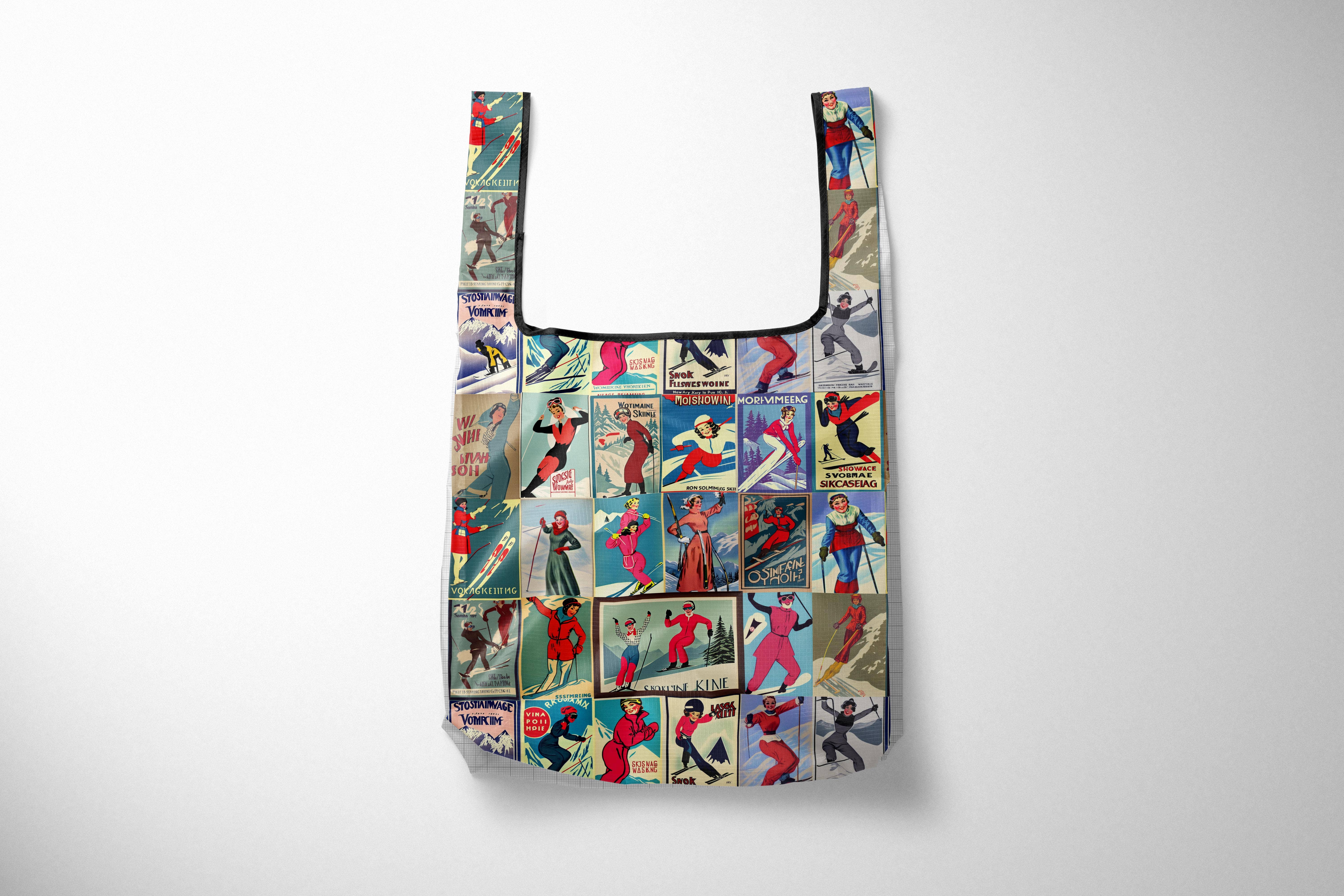 Sofs Designs - Wholesale Grocery/Shopping Bag - Reusable foldable Large market bag ripstop fabric Ski Love0