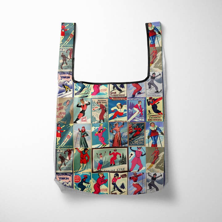 Sofs Designs - Wholesale Grocery/Shopping Bag - Reusable foldable Large market bag ripstop fabric Ski Love