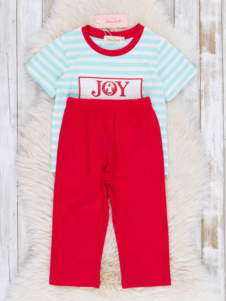 Marie Nicole Clothing - Wholesale Top & Pant Set - Kids - Joyful Ice Blue Stripes Smocked Outfit