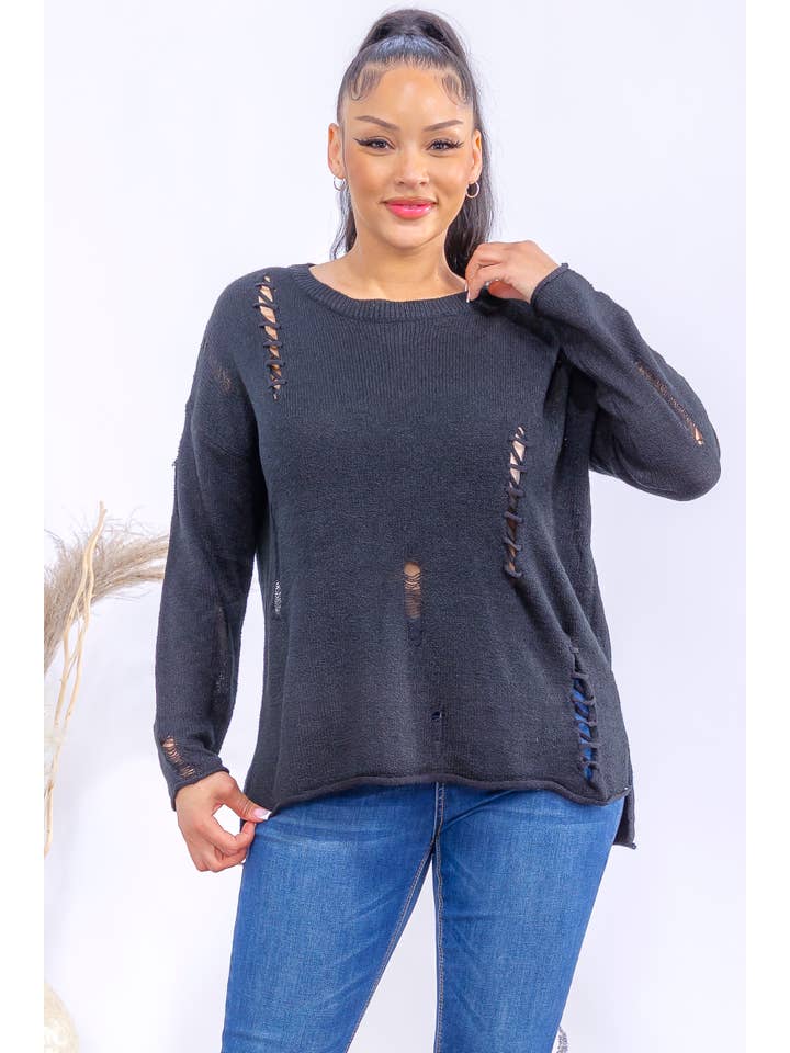 H&H Fashion Inc. - Wholesale Knit Sweater - Women's - FM301 Distressed Knit Pullover Sweater5