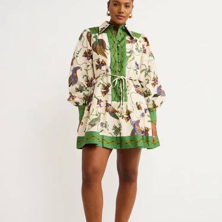 Vert Robe à manches lanternes artistique 2025 style indépendant en vente sur Faire1