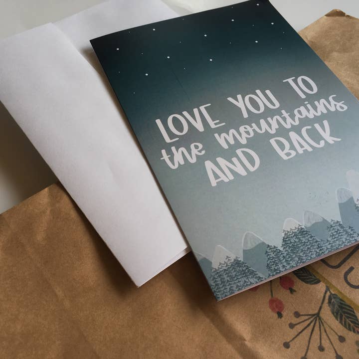 “Mountains and Back” Greeting Card for wholesale by Happy Cam Designs
