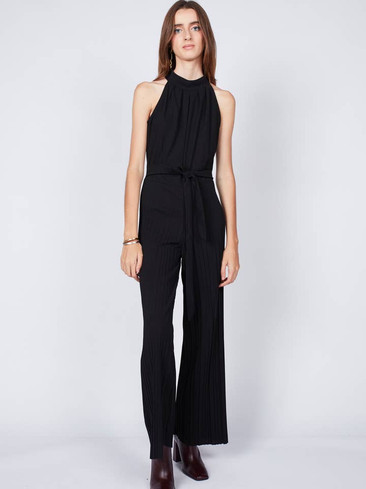 Macacão longo com tecido plissado e gola halter por atacado de Dioxide