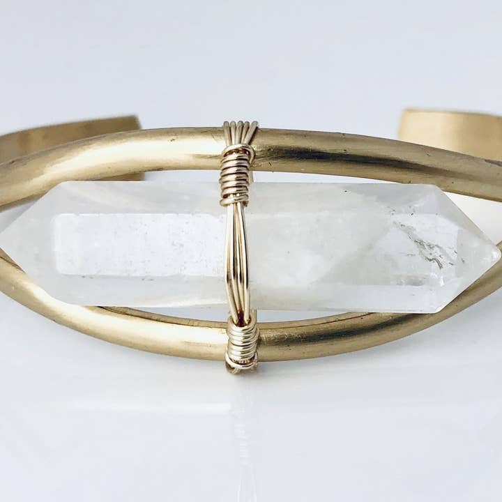 Modern Opus - Wholesale Cuff Bracelet - Clear Reiki Quartz and Brass Cuff Bracelet2