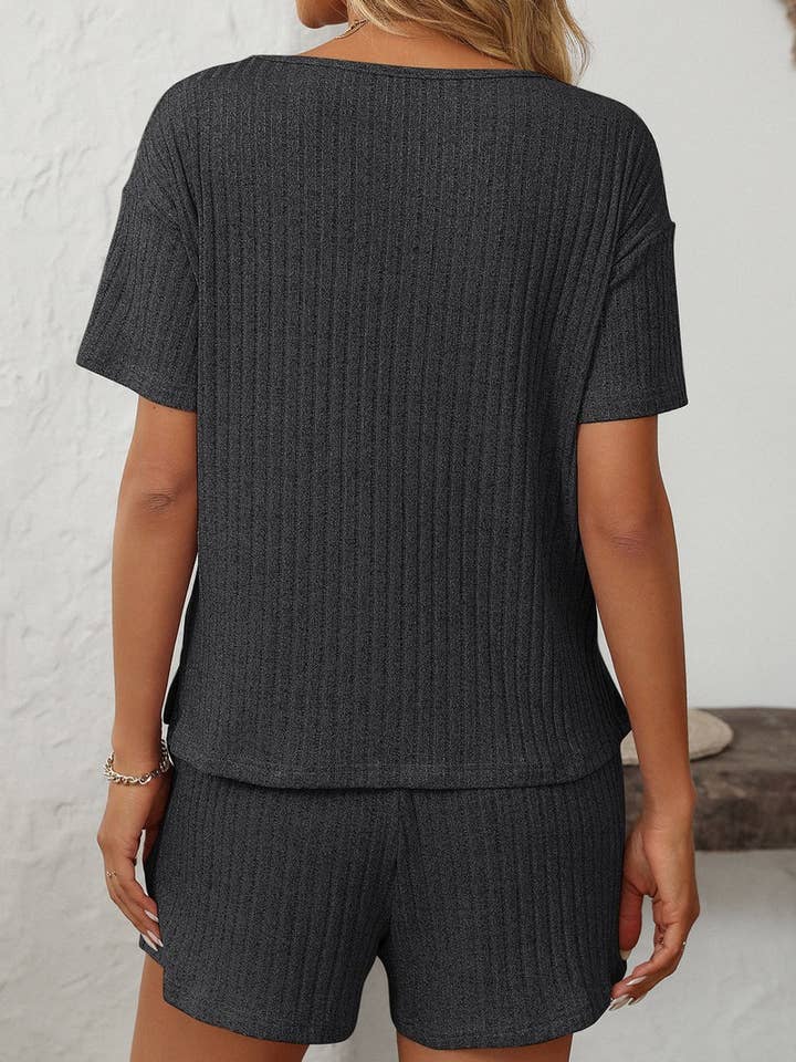 NINEXIS - Vente Ensemble de vêtements d'intérieur – femme - ENSEMBLE DE MAISON À MANCHES COURTES RAYÉ DE COULEUR UNIE CWSTB166311