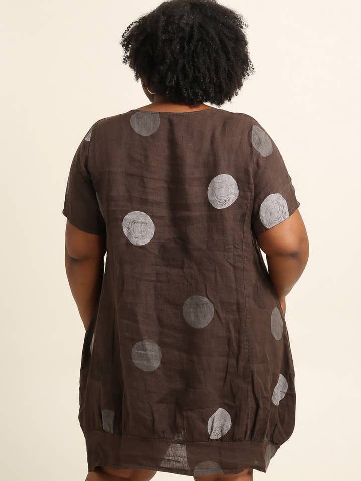 Lea & Luc - Grandes Tailles - Wholesale Dress - Women's - Plus size linen dress printed round SKU 4895
