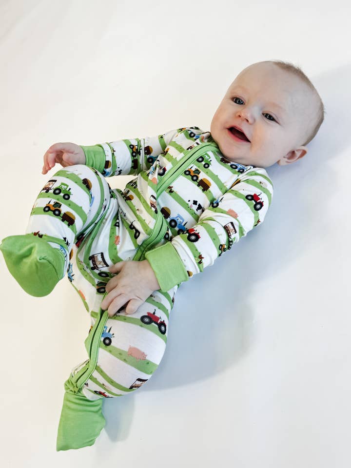 Goosies - Wholesale Sleepsuit - Baby - Farm Stripes - Zip Convertible Pajamas2