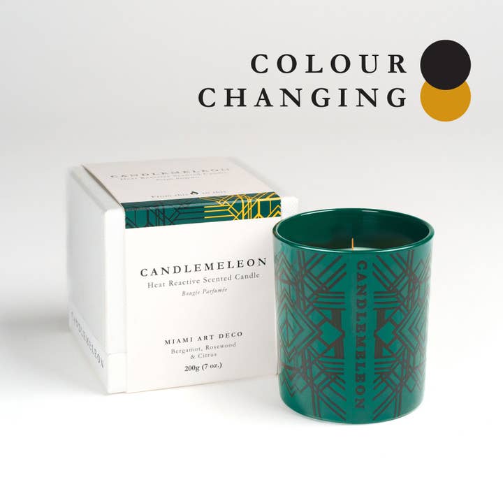 CANDLEMELEON - Wholesale Jar/Filled Candle - MIAMI ART DECO -Colour Changing Soy Wood wick Scented Candle