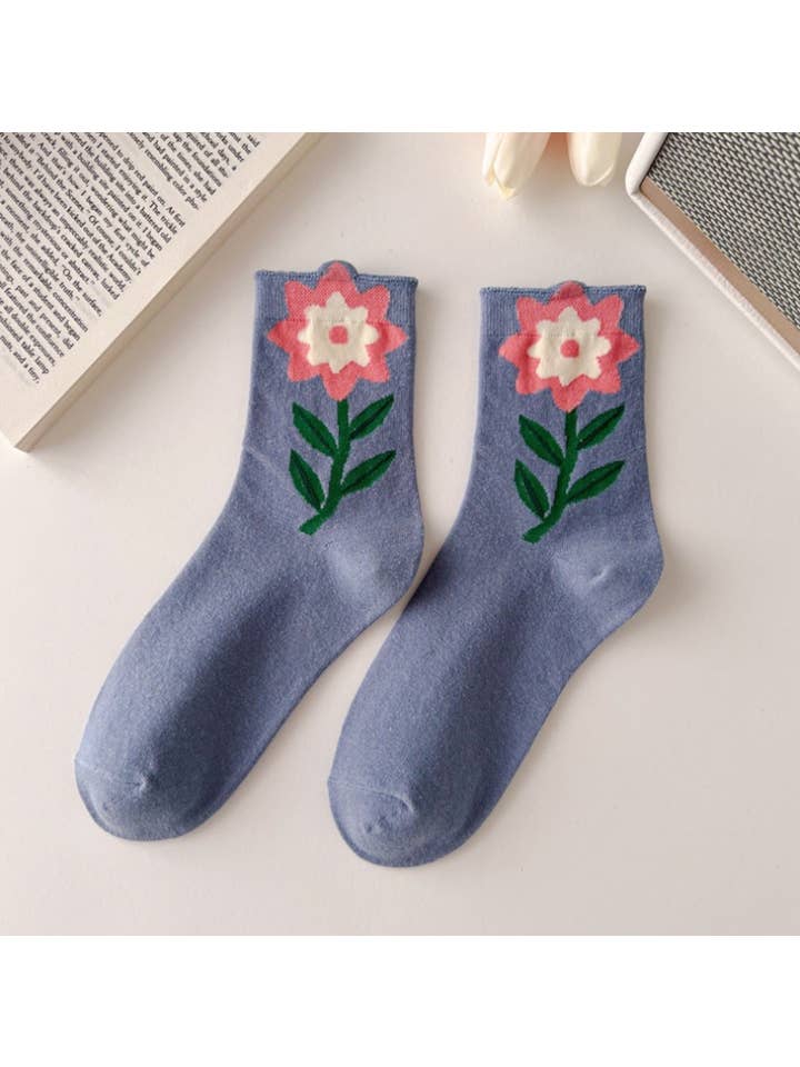 $1,95/par--assorterede 5 par/pakke--1 mønster pr. par--min. 4 pakker 20 par JCS010 3D unikke blomstersokker for engroshandel på Faire12