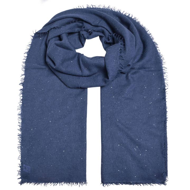 Cashmere scarf Adele-cs with sequins in blue jeans for wholesale by cute stuff GmbH